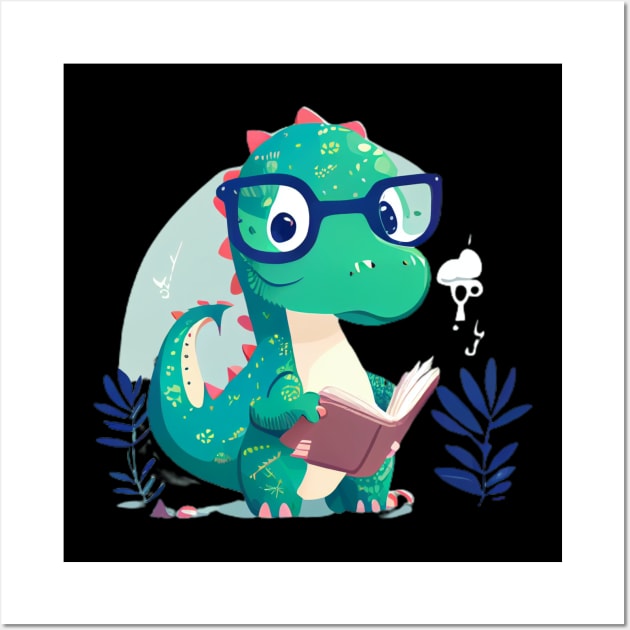 Cute Dinosaur Book Reading Wall Art by Pixy Official
